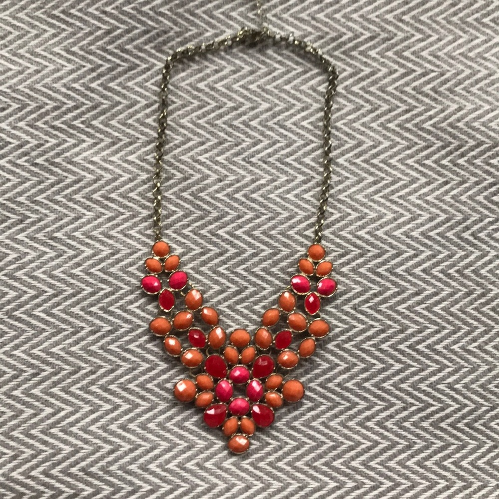 Red and orange jeweled statement necklace